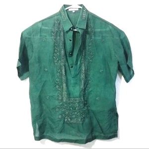 L. B. Llantos Shirts - L.B. llantos Embroidered Green Button Down Shirt M L. B. Llantos Shirts - L.B. llantos Embroidered Green Button Down Shirt M